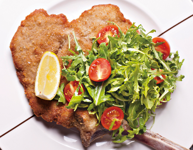 Breaded Veal Chop with a Rocket and Cherry Tomato Salad P1690